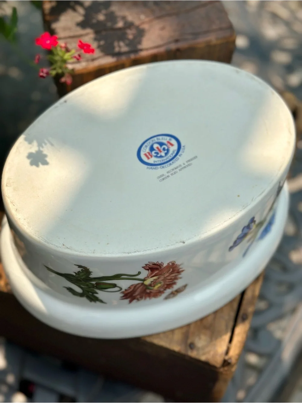 BIA Cordon Bleu Floral Covered Casserole Dish Hand Decorated USA